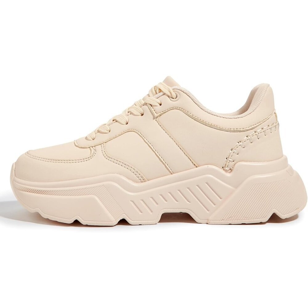 ⚡Women's Beige Platform Chunky Sneakers Fashion Dad Sneakers Casual Lace Up